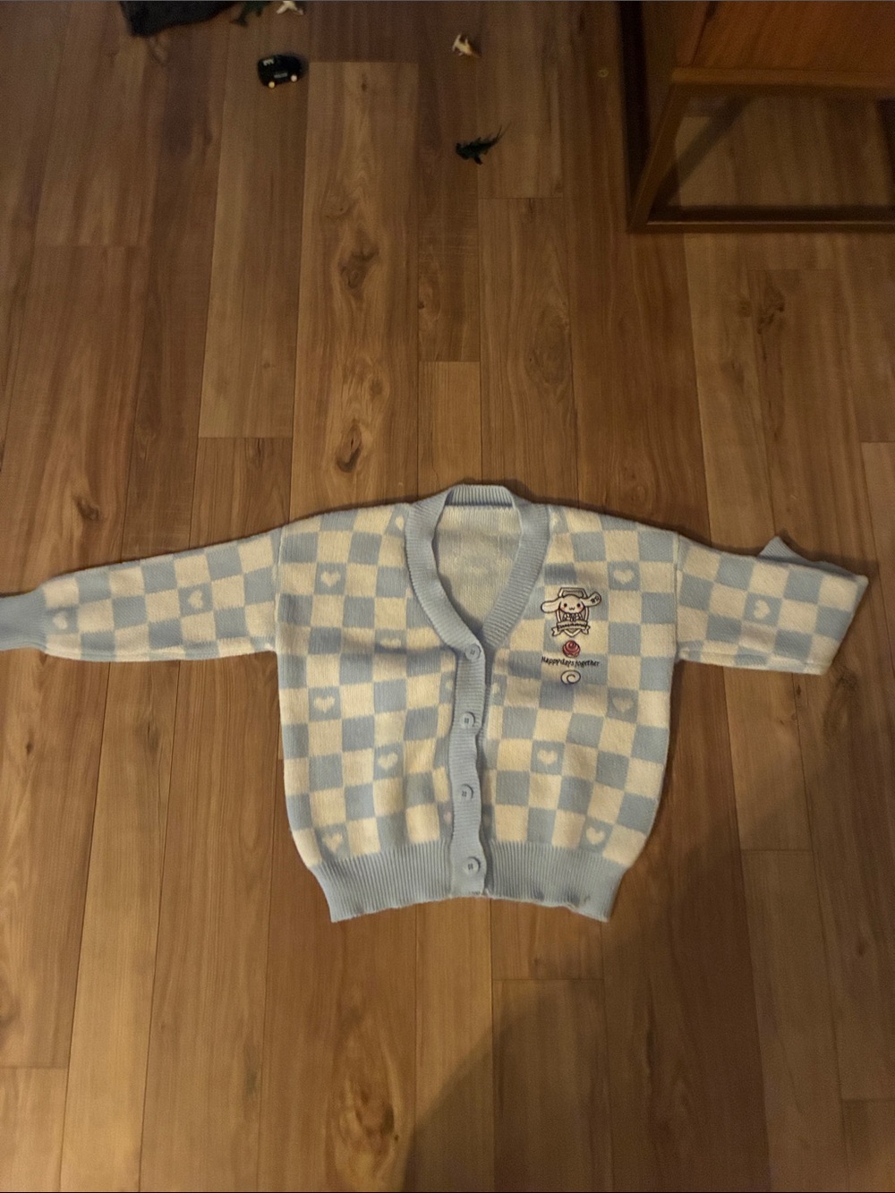 Sanrio Light Blue & White Checker Knit Cardigan for Kids